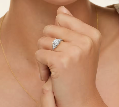 1–2ct Emerald-Cut Lab-Grown Diamond Five-Stone Engagement Ring in 14K White Gold – IGI Certified VS1