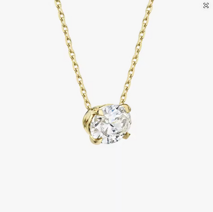 Oval-Cut Lab-Grown Diamond Solitaire Necklace in Yellow Gold • 1–3ct D Color VS1 • IGI Certified