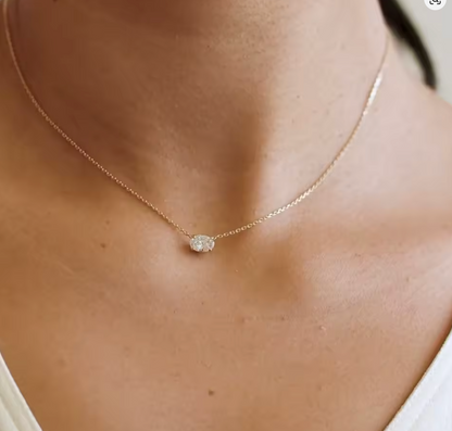 Oval-Cut Lab-Grown Diamond Solitaire Necklace in Yellow Gold • 1–3ct D Color VS1 • IGI Certified