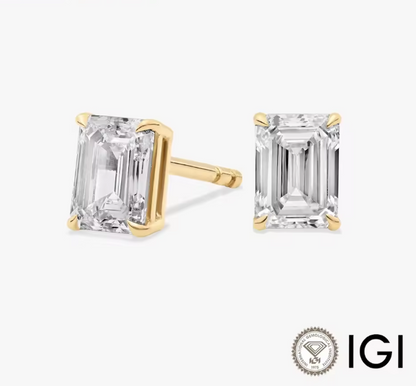 Classic Emerald-Cut Lab-Grown Diamond Stud Earrings • 1–3ct D Color VS1 • 14K Yellow Gold