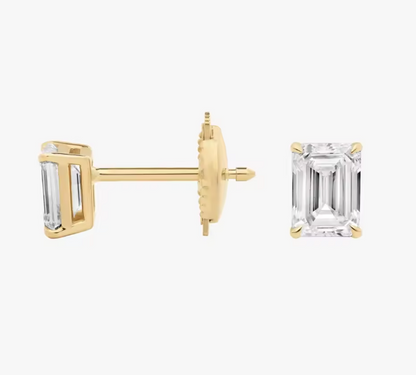 Classic Emerald-Cut Lab-Grown Diamond Stud Earrings • 1–3ct D Color VS1 • 14K Yellow Gold
