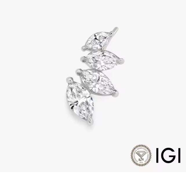 marquise-cut lab-grown diamond huggie earrings • 0.80ct each • igi certified • 14k white gold