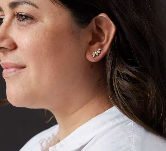 marquise-cut lab-grown diamond huggie earrings • 0.80ct each • igi certified • 14k white gold