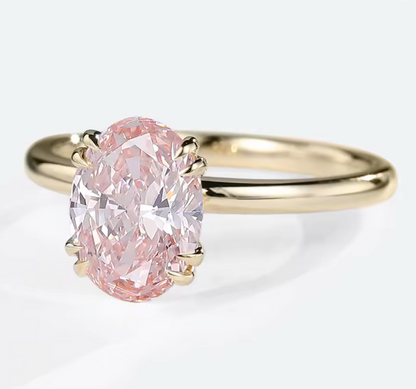 Pink Oval Cut Lab-Grown Diamond Solitaire Ring in 14K Yellow Gold – 1.5 CT, D/VS1