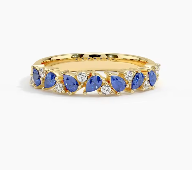 half eternity sapphire & diamond ring in 14k gold (white or yellow) – vintage-inspired olivetta wedding band