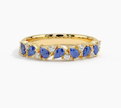 Half Eternity Sapphire & Diamond Ring in 14K Gold (White or Yellow) – Vintage-Inspired Olivetta Wedding Band