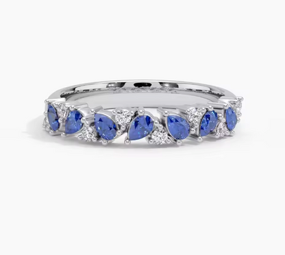 Half Eternity Sapphire & Diamond Ring in 14K Gold (White or Yellow) – Vintage-Inspired Olivetta Wedding Band