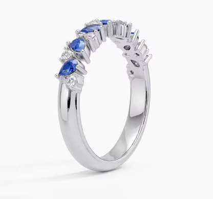 Half Eternity Sapphire & Diamond Ring in 14K Gold (White or Yellow) – Vintage-Inspired Olivetta Wedding Band