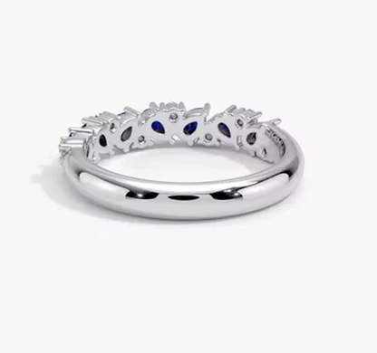 Half Eternity Sapphire & Diamond Ring in 14K Gold (White or Yellow) – Vintage-Inspired Olivetta Wedding Band