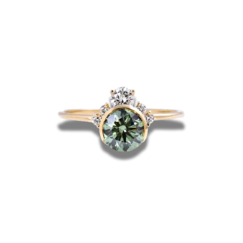 Vintage Green Round Lab-Grown Diamond Engagement Ring • 1.00ct • 14K Yellow Gold with Diamond Accents