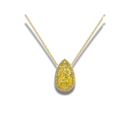 Fancy Light Yellow Pear-Cut Lab-Grown Diamond Halo Pendant • 3–4ct VS1 • 14K Yellow Gold