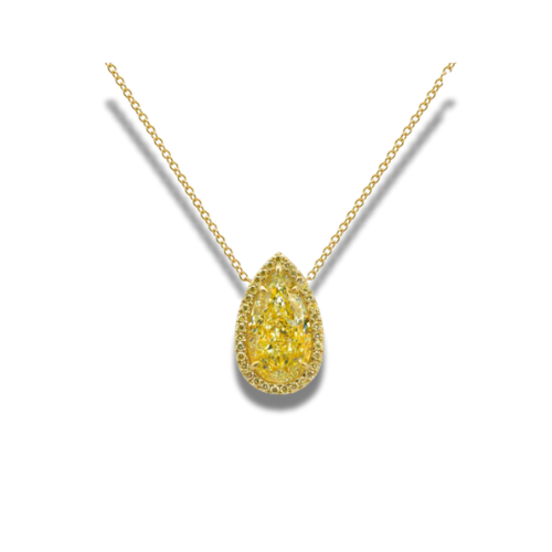 Fancy Light Yellow Pear-Cut Lab-Grown Diamond Halo Pendant • 3–4ct VS1 • 14K Yellow Gold