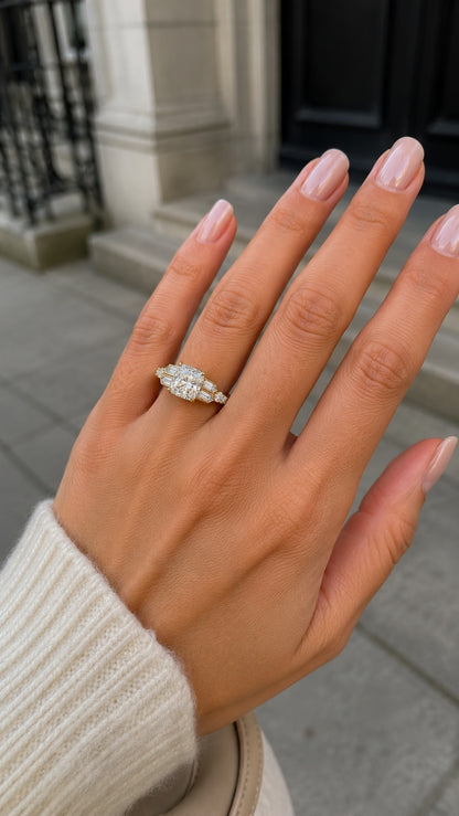 Art Deco Cushion Cut Lab Diamond Engagement Ring – 14K Yellow Gold