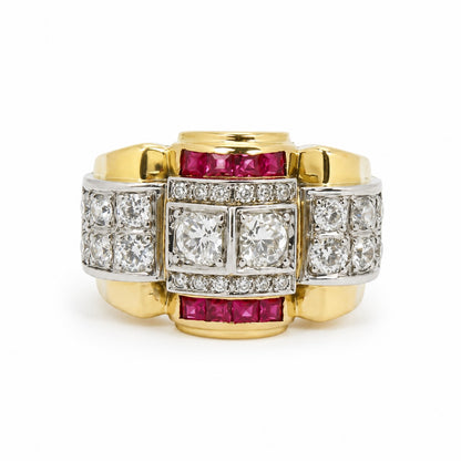 Calibrated Ruby & Diamond Tank Ring – 18K Gold