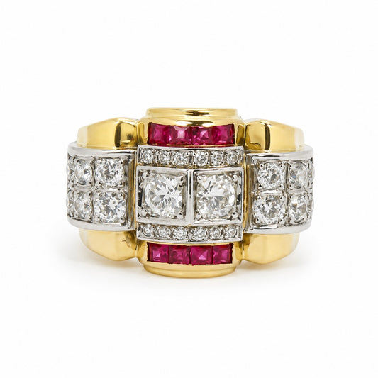 Calibrated Ruby & Diamond Tank Ring – 18K Gold
