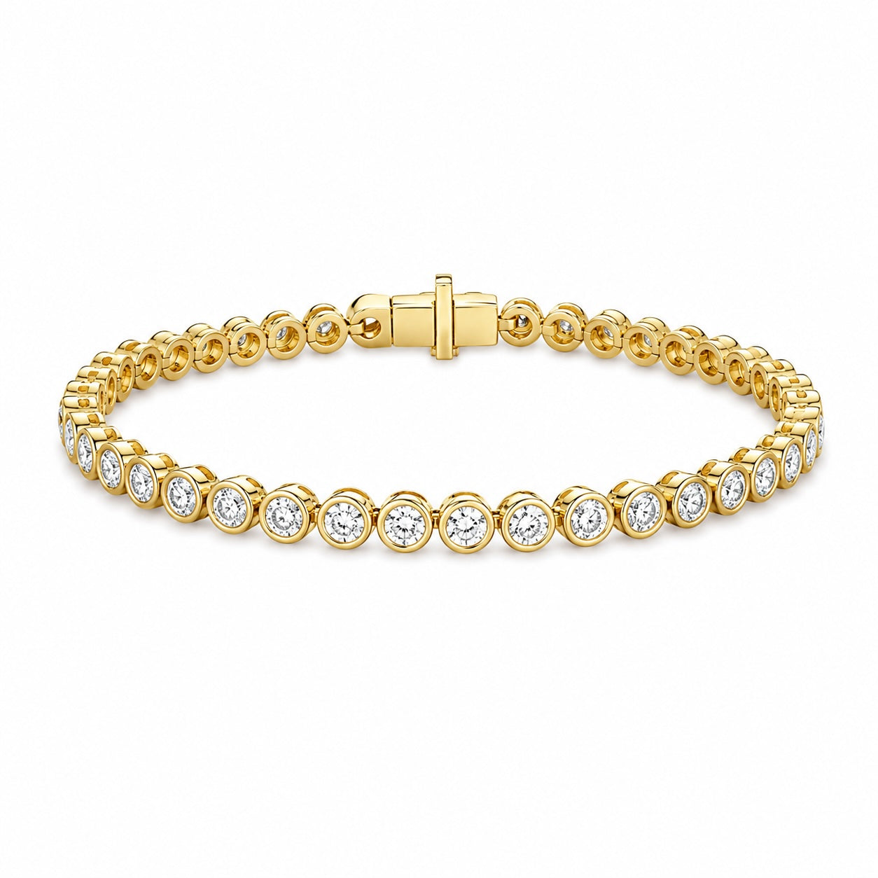 bezel-set lab-grown diamond tennis bracelet in 14k yellow gold – 3.8 ct total, 17cm