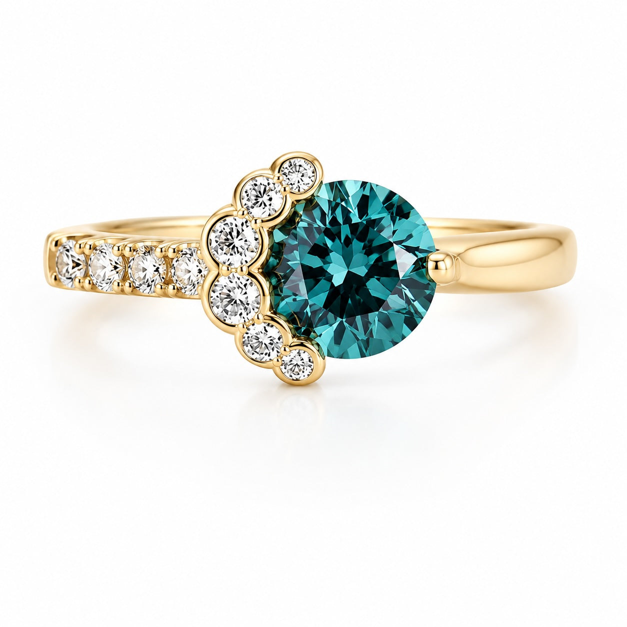 luxury blue round cut lab-grown diamond ring in 14k yellow gold – 1.0 ct, igi certified