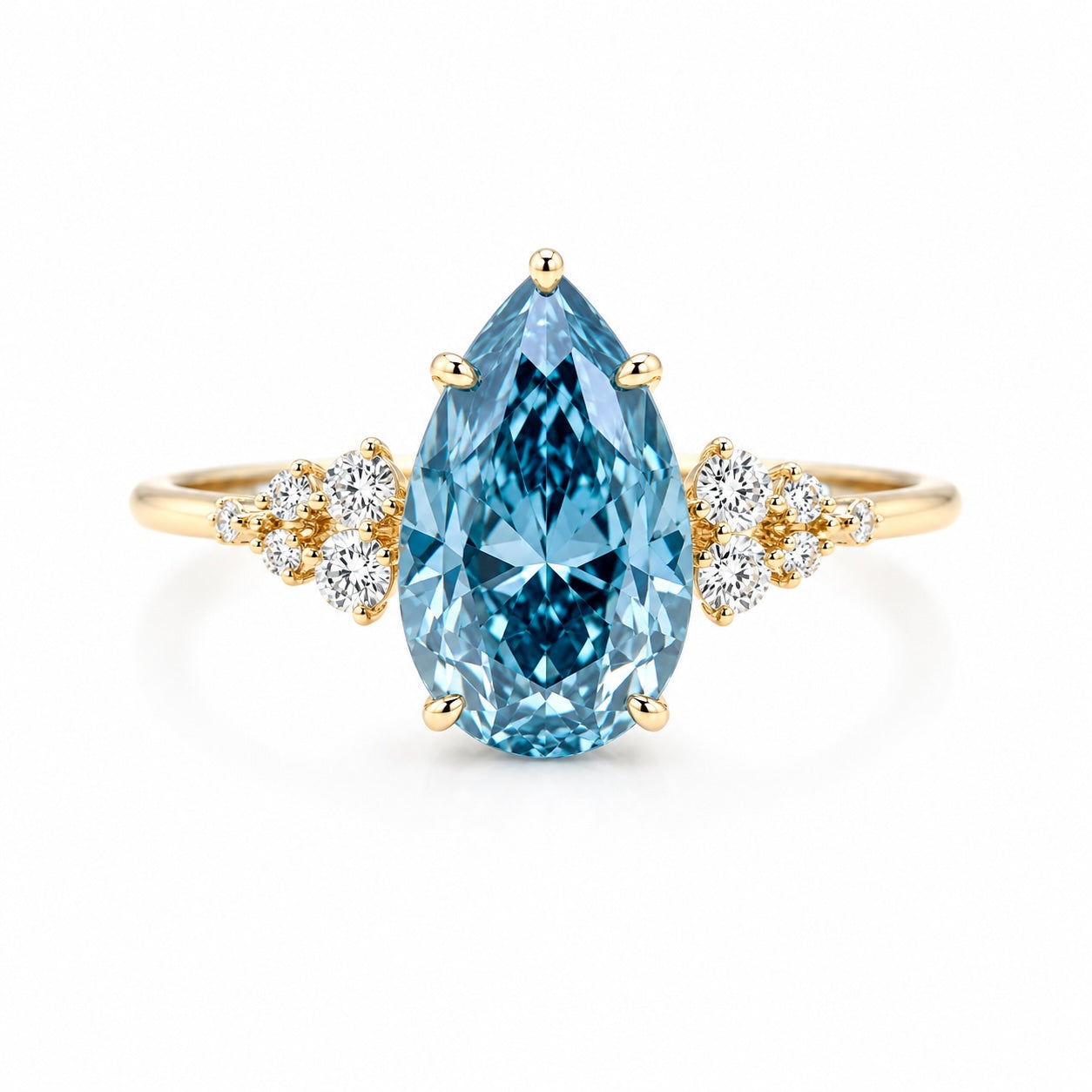 2ct blue pear lab-grown diamond engagement ring in yellow gold – d color vs1, igi certified