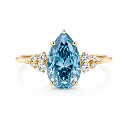 2ct Blue Pear Lab-Grown Diamond Engagement Ring in Yellow Gold – D Color VS1, IGI Certified
