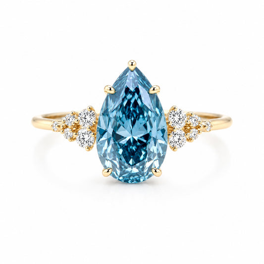 2ct Blue Pear Lab-Grown Diamond Engagement Ring in Yellow Gold – D Color VS1, IGI Certified