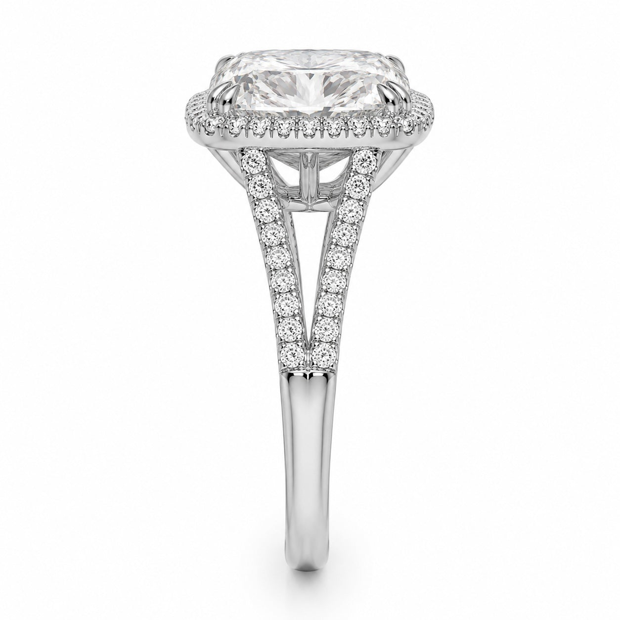 3 carat cushion cut lab diamond halo ring – d vs1 igi certified | 14k white gold split shank