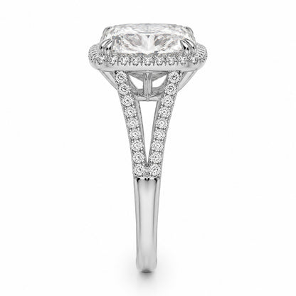 3 Carat Cushion Cut Lab Diamond Halo Ring – D VS1 IGI Certified | 14K White Gold Split Shank