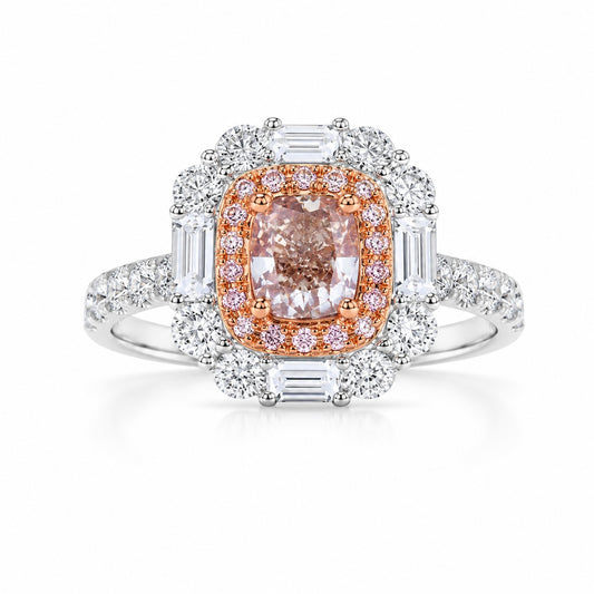 Cushion Cut Pink Lab-Grown Diamond Engagement Ring in 14K White Gold – 1.0 CT Double Halo Design