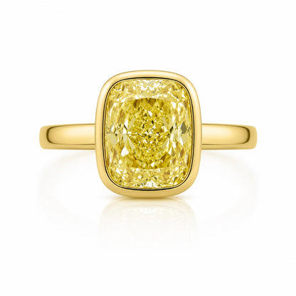 Bezel-Set Cushion Cut Yellow Lab-Grown Diamond Ring in 14K Yellow Gold – 1 or 2 Carats Statement Ring