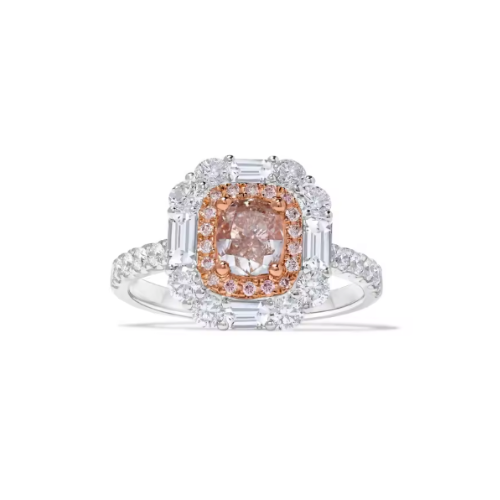 Cushion Cut Pink Lab-Grown Diamond Engagement Ring in 14K White Gold – 1.0 CT Double Halo Design