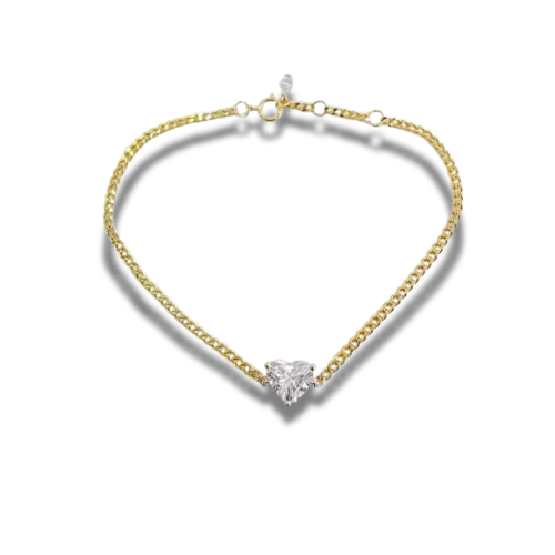 Heart-Shaped Lab-Grown Diamond Cuban Link Bracelet • 1.00ct E Color VS1 • 18K Yellow Gold