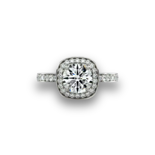 1–2.5ct Round Lab-Grown Diamond Halo Engagement Ring in 14K White Gold – D Color VS/VVS Clarity