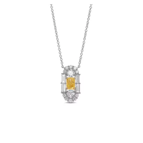 Fancy Yellow Radiant Cut Lab-Grown Diamond Halo Necklace in 14K White Gold – 0.5 CT Center Stone