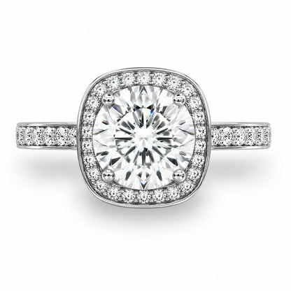 1–2.5ct Round Lab-Grown Diamond Halo Engagement Ring in 14K White Gold – D Color VS/VVS Clarity