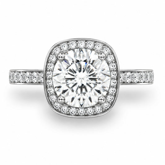 1–2.5ct Round Lab-Grown Diamond Halo Engagement Ring in 14K White Gold – D Color VS/VVS Clarity
