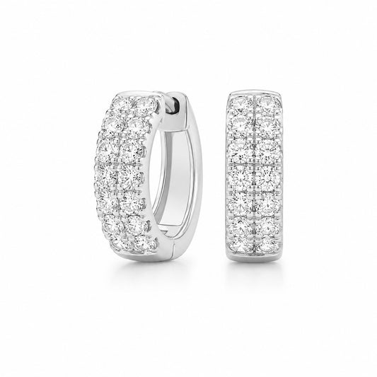 Double Row Lab-Grown Diamond Huggie Hoop Earrings • 0.72ct Total D Color VS1 • 14K White Gold