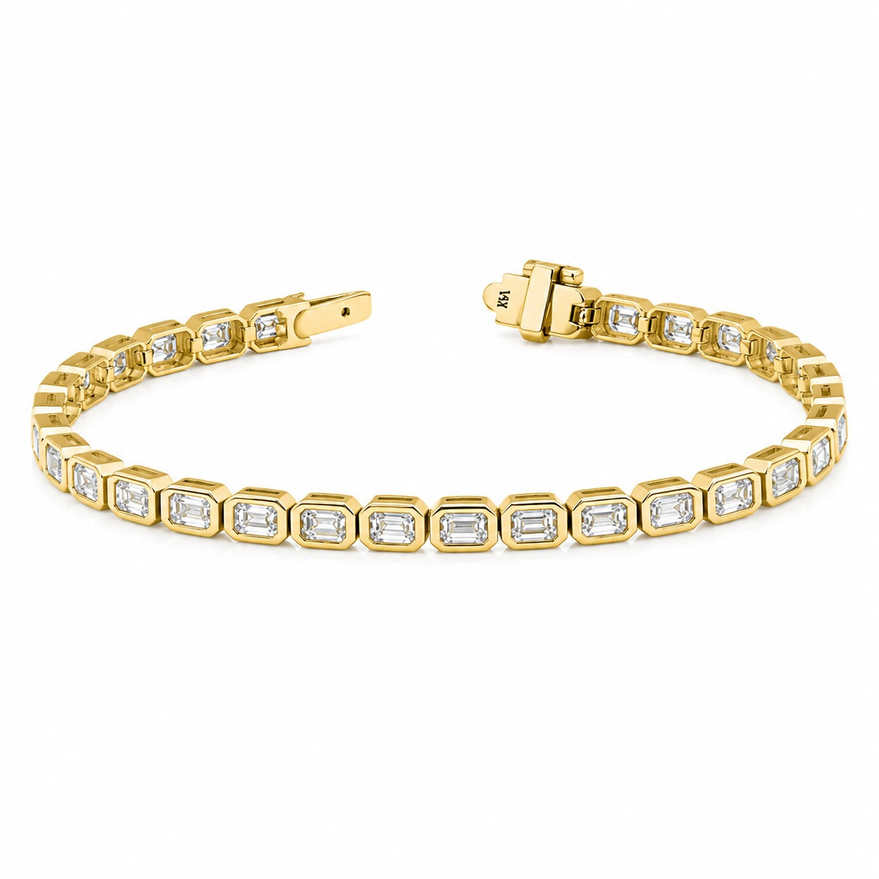 emerald cut bezel tennis bracelet – 9.30 carat lab-grown diamonds in 14k gold
