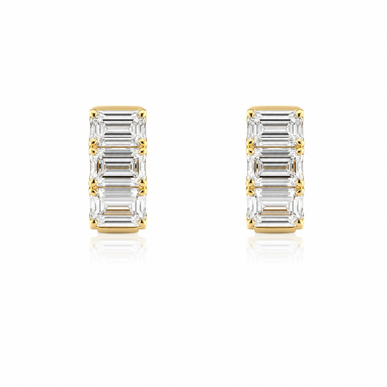 yellow gold emerald lab diamond loop earrings