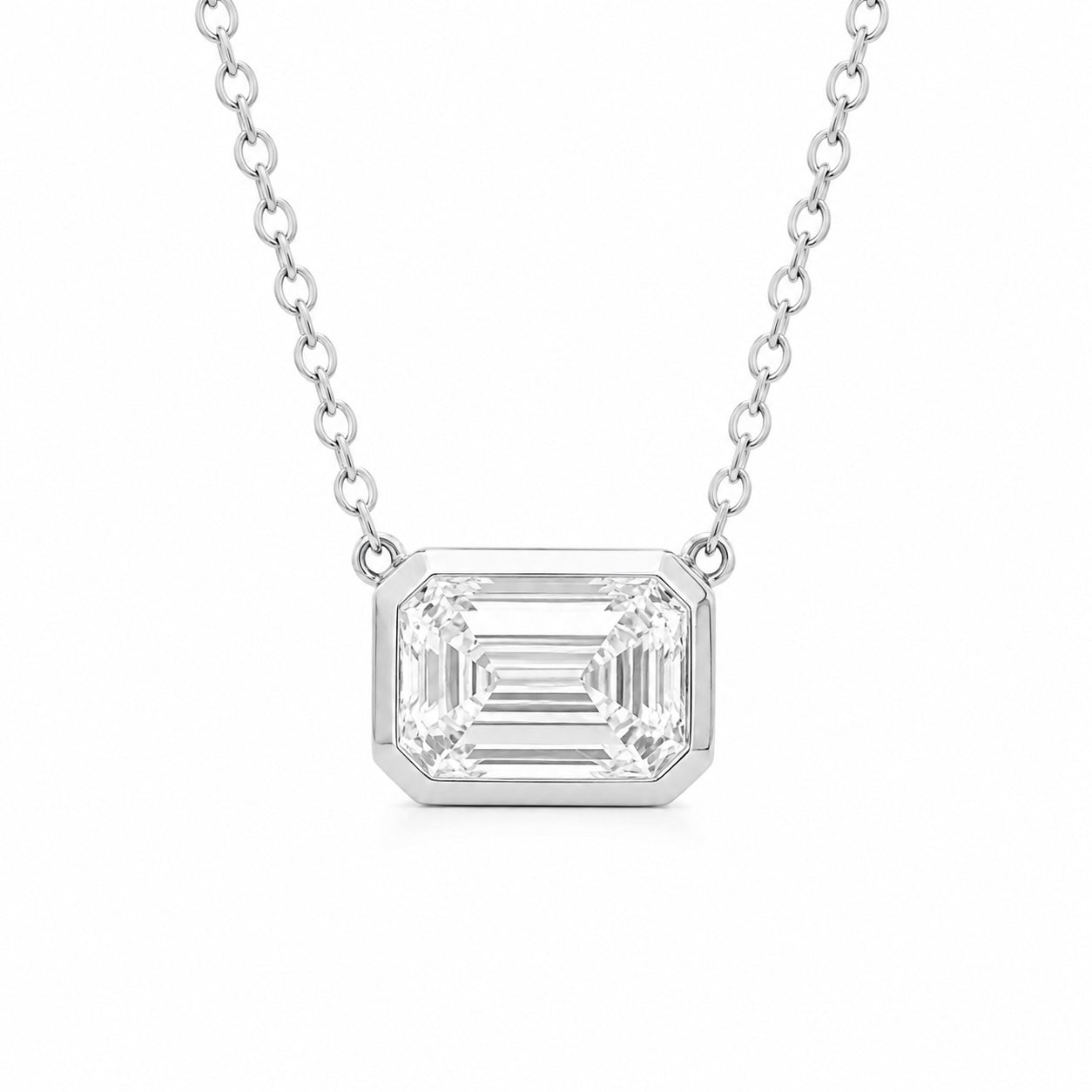 emerald-cut lab-grown diamond bezel pendant • 1–3ct • 14k white gold
