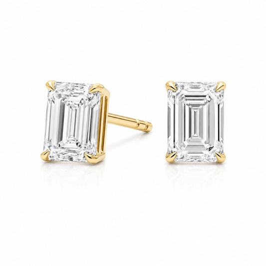 Classic Emerald-Cut Lab-Grown Diamond Stud Earrings • 1–3ct D Color VS1 • 14K Yellow Gold