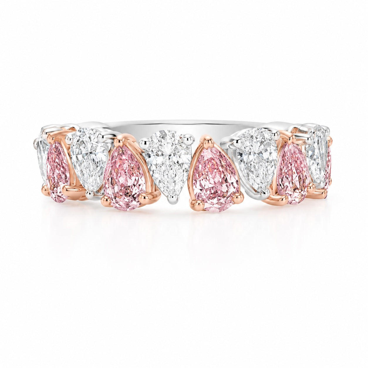 half eternity pink & white pear cut lab-grown diamond ring in 14k white & rose gold – igi certified 1.88ct total