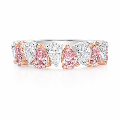 Half Eternity Pink & White Pear Cut Lab-Grown Diamond Ring in 14K White & Rose Gold – IGI Certified 1.88ct Total