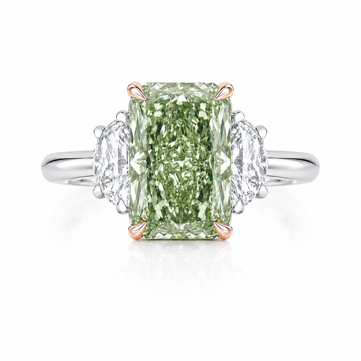 fancy green radiant-cut lab-grown diamond wedding ring • 1–2ct vs1 • 14k white gold