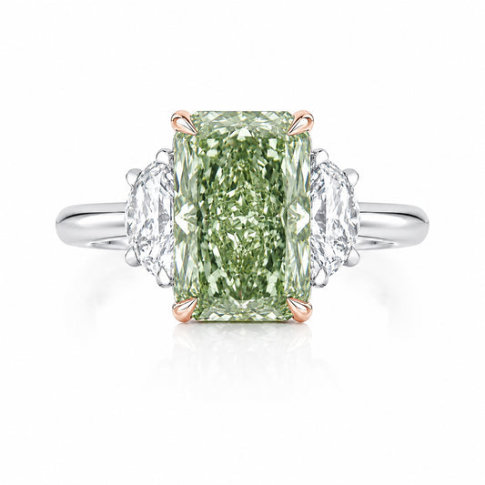 Fancy Green Radiant-Cut Lab-Grown Diamond Wedding Ring • 1–2ct VS1 • 14K White Gold