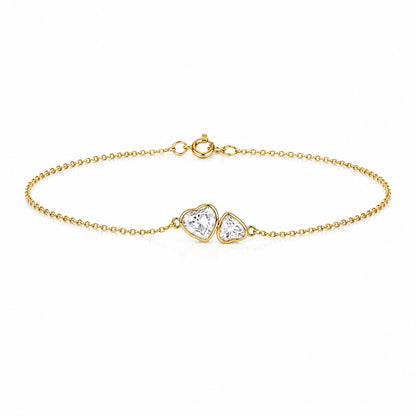 Double Heart Lab-Grown Diamond Bracelet in Yellow Gold • 0.50ct Total
