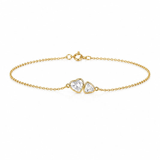 Double Heart Lab-Grown Diamond Bracelet in Yellow Gold • 0.50ct Total