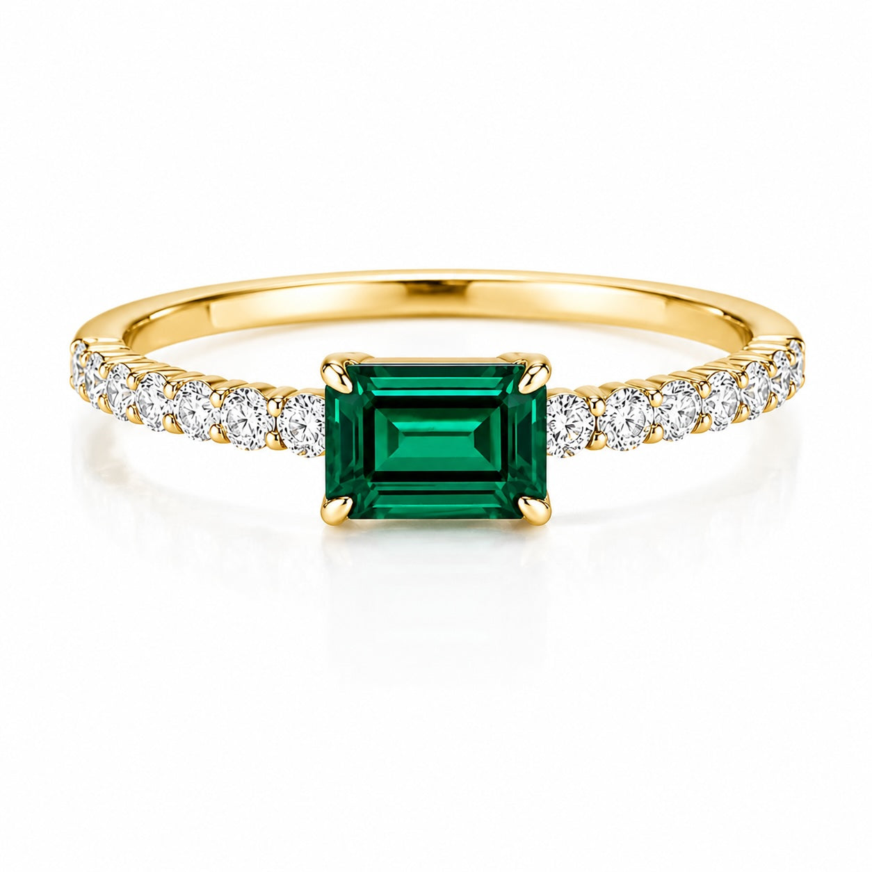 beatrice emerald-cut lab-grown emerald & diamond pavé ring • 5×7mm • 14k yellow gold