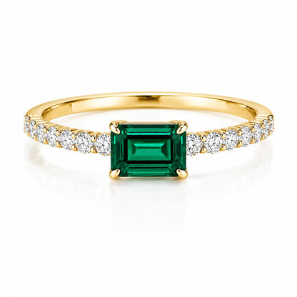 Beatrice Emerald-Cut Lab-Grown Emerald & Diamond Pavé Ring • 5×7mm • 14k Yellow Gold