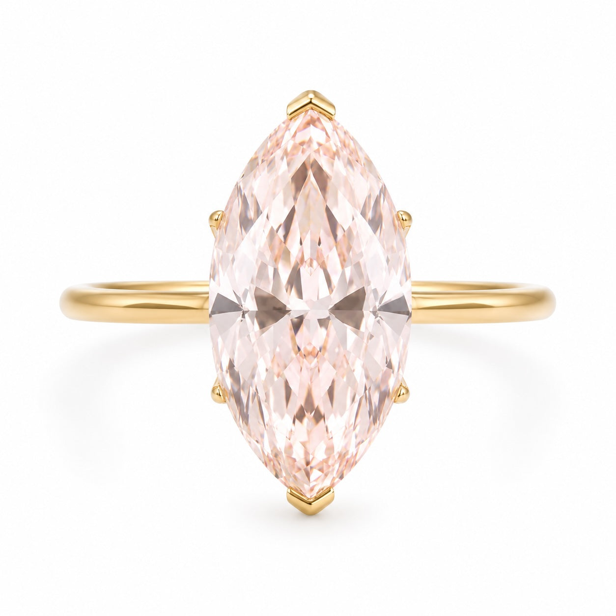 v-prong pink marquise cut lab-grown diamond ring in yellow gold – 3.0 ct (14k)