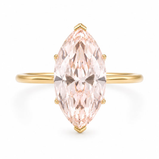 V-Prong Pink Marquise Cut Lab-Grown Diamond Ring in Yellow Gold – 3.0 CT (14K)