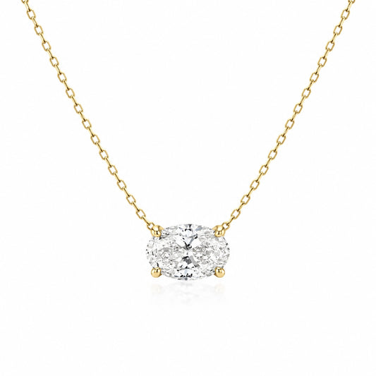 Oval-Cut Lab-Grown Diamond Solitaire Necklace in Yellow Gold • 1–3ct D Color VS1 • IGI Certified
